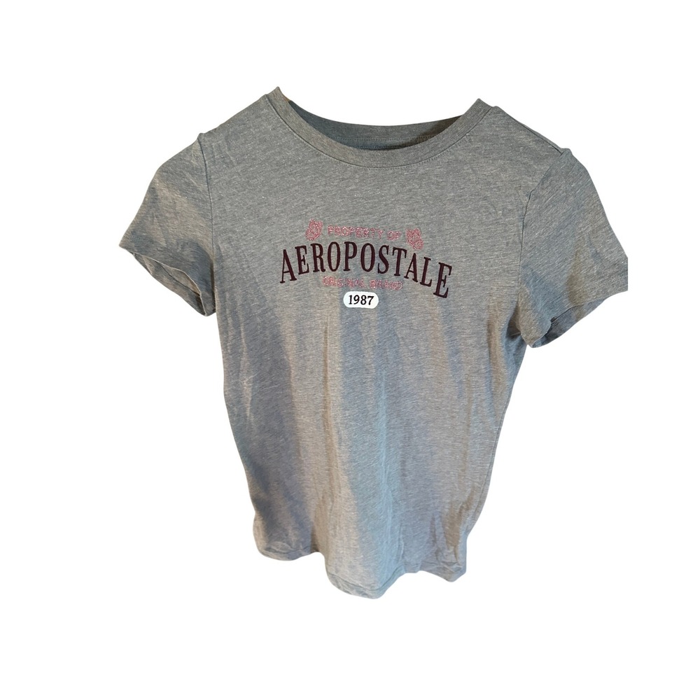 Vintage Aeropostale T-Shirt Gray Heather Pink Butterfly Classic Crew Size M